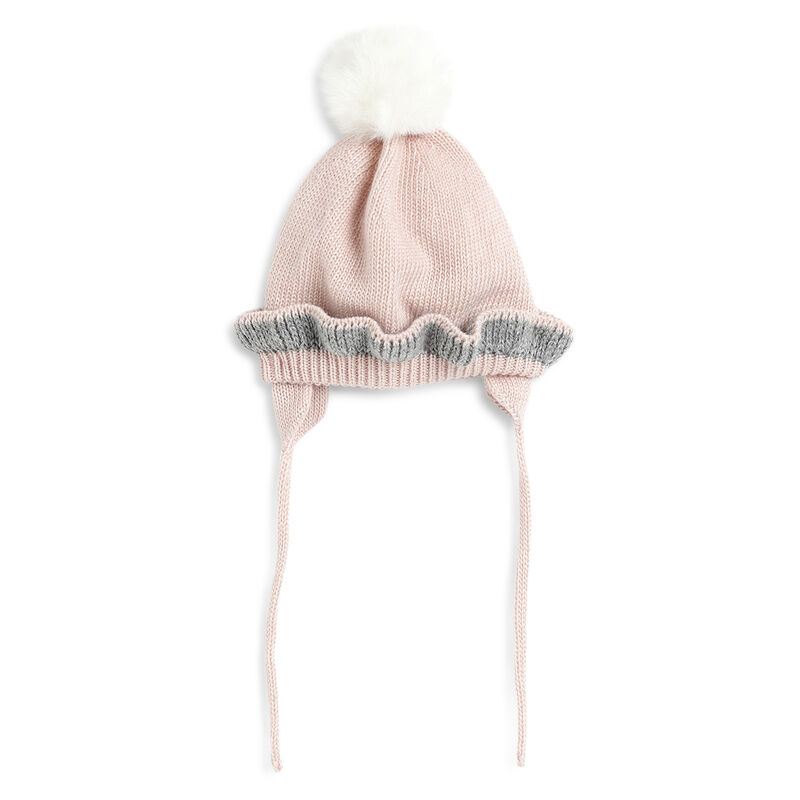 Girls Light Pink Knitted Hat with Scarf image number 1